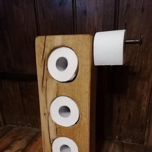 Porte-papier de toilette en bois fait à la main avec 3 trous et un clou de rail en métal, fait à partir d’arbre d’ash