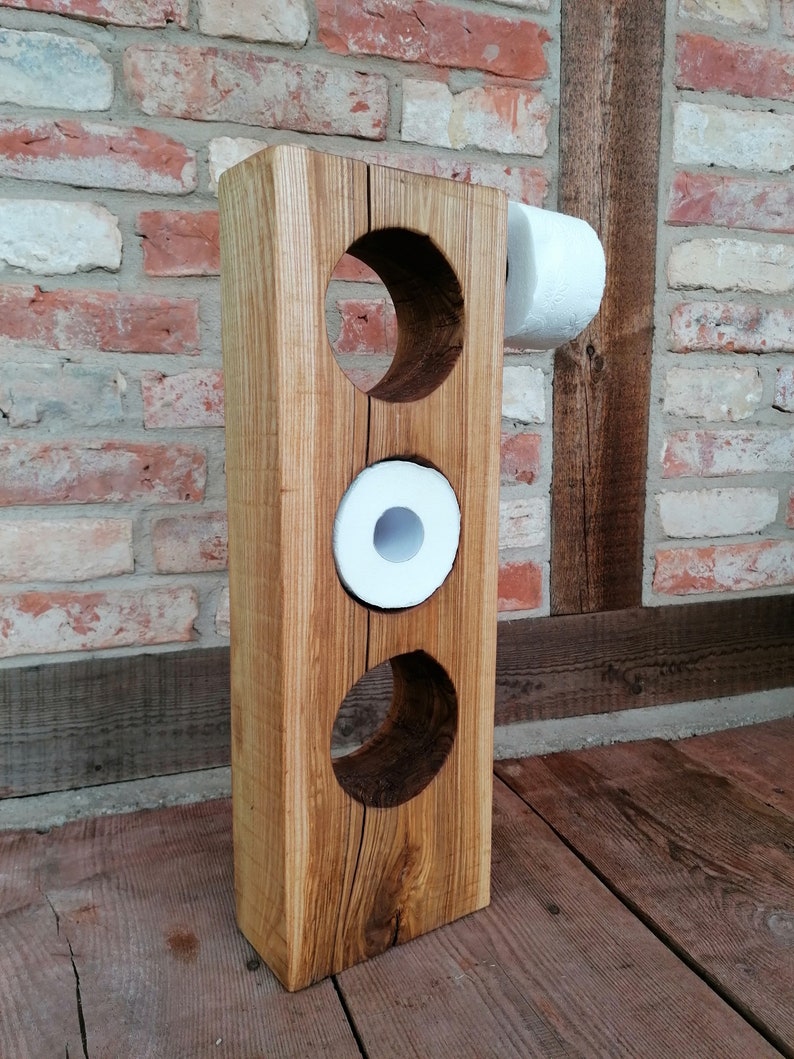 Toilettenpapierhalter Aus Holz Mit Blatt-Design – Wandmontiert, Rustikal, Mit Lattenrost-Optik, Fürs Badezimmer