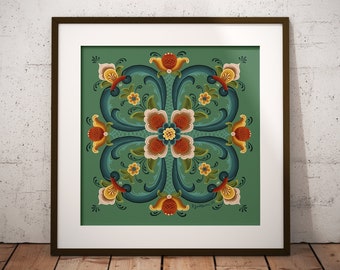 Norwegian Kitchen Prayer Art Print Rosemaling Folk Art Norway Wall Art ...