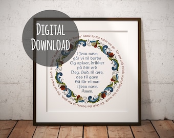 Norwegian Table Prayer Art Print: Folk Art Kitchen Decor (Digital Download)