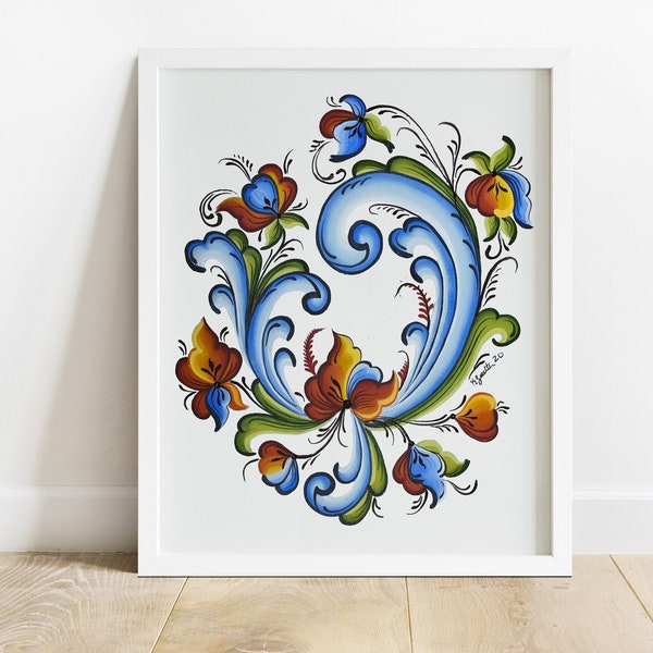 Norwegian Telemark Rosemaling Art Print | Rosemaling | Folk Art | Norway Wall Art | Norwegian Gift | Art Print | Scandi Art