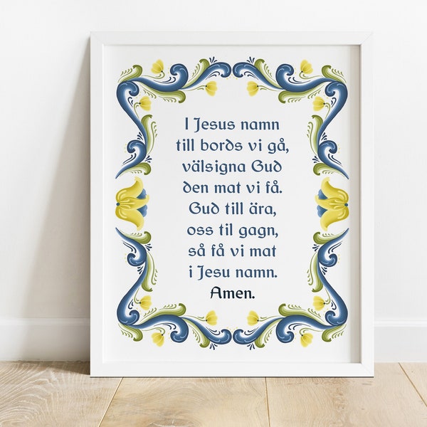 Swedish Table Prayer Art Print | Rosemaling | Kurbits | Folk Art | Sweden Wall Art | Swedish Gift | Kitchen Prayer | Scandi Art