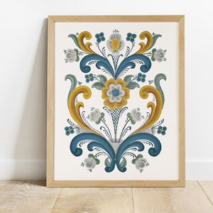 Norwegian Rosemaling Art Print | Rosemaling | Folk Art | Norway Art | Norwegian Gifts | Norwegian Folk Art | Scandi Art