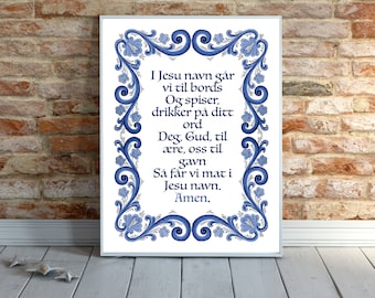 Norwegian Kitchen Prayer Art Print Rosemaling Folk Art | Etsy