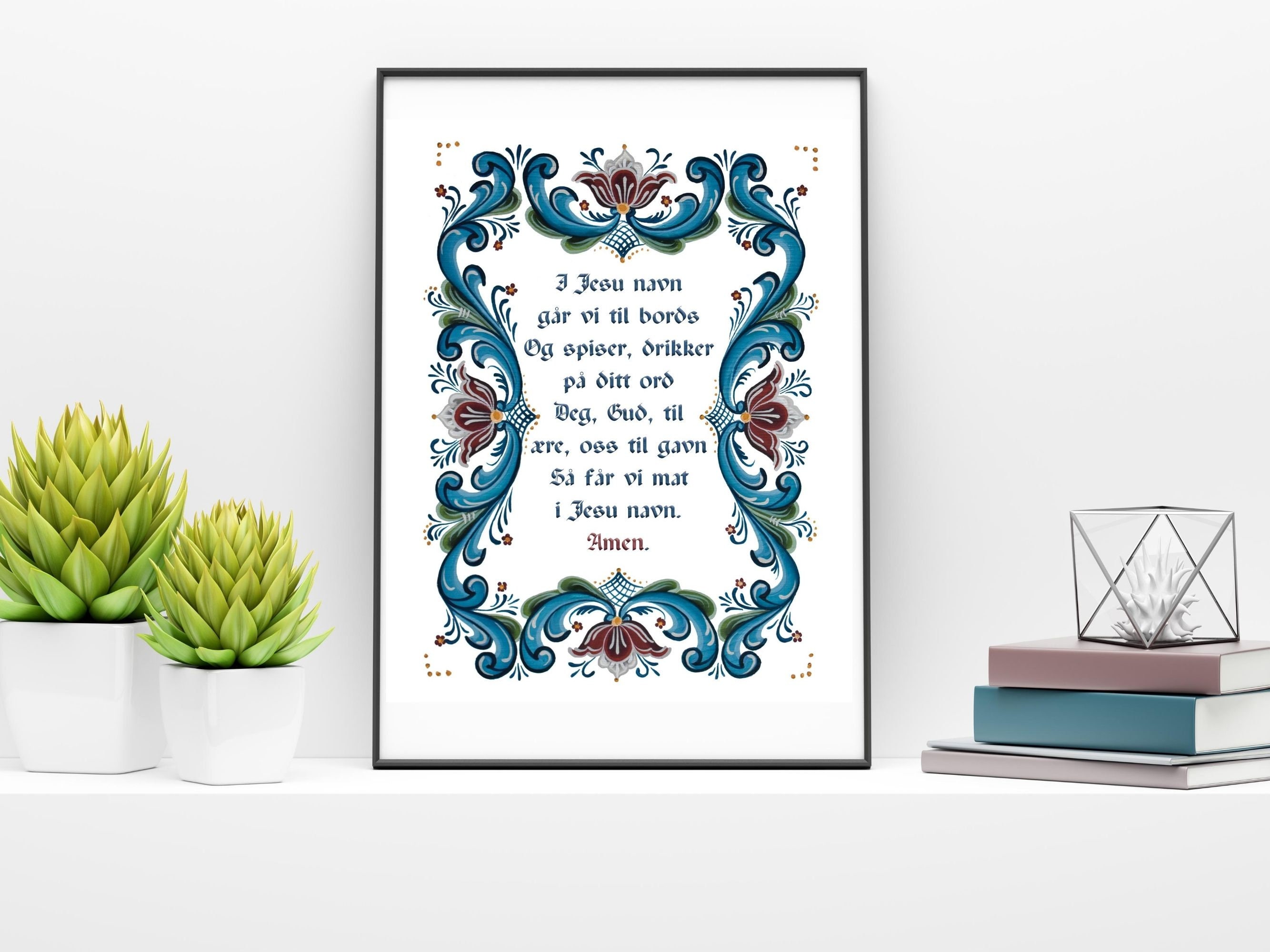 Norwegian Kitchen Prayer Art Print Rosemaling Folk Art - Etsy