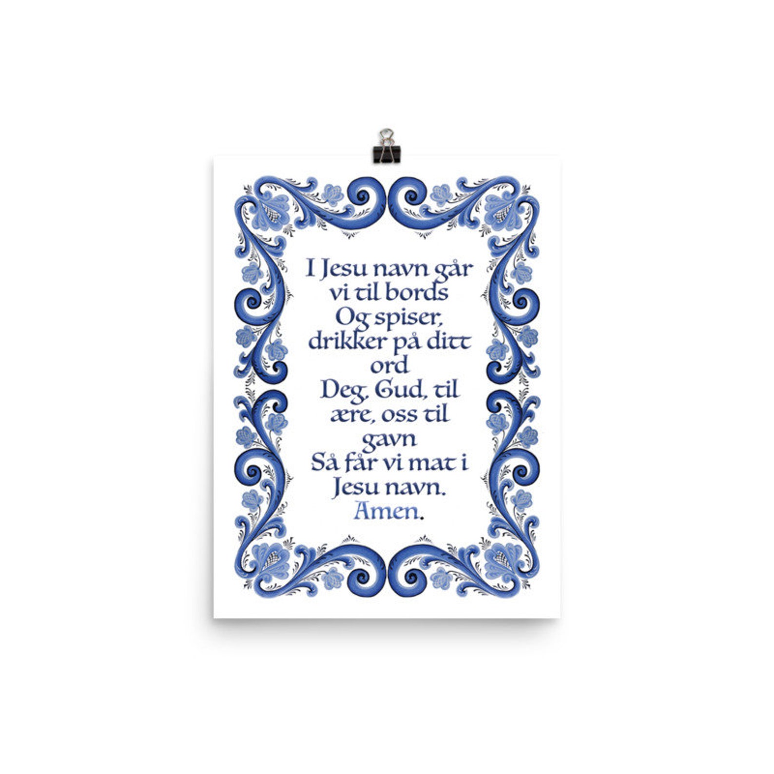 Norwegian Kitchen Prayer Blue Art Print Rosemaling Folk - Etsy