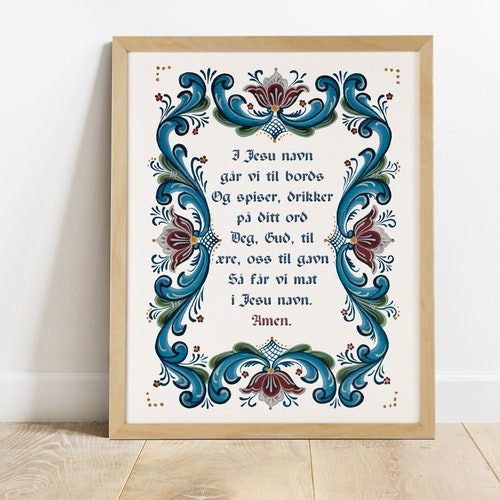 Norwegian Kitchen Prayer Art Print Rosemaling Folk Art - Etsy UK