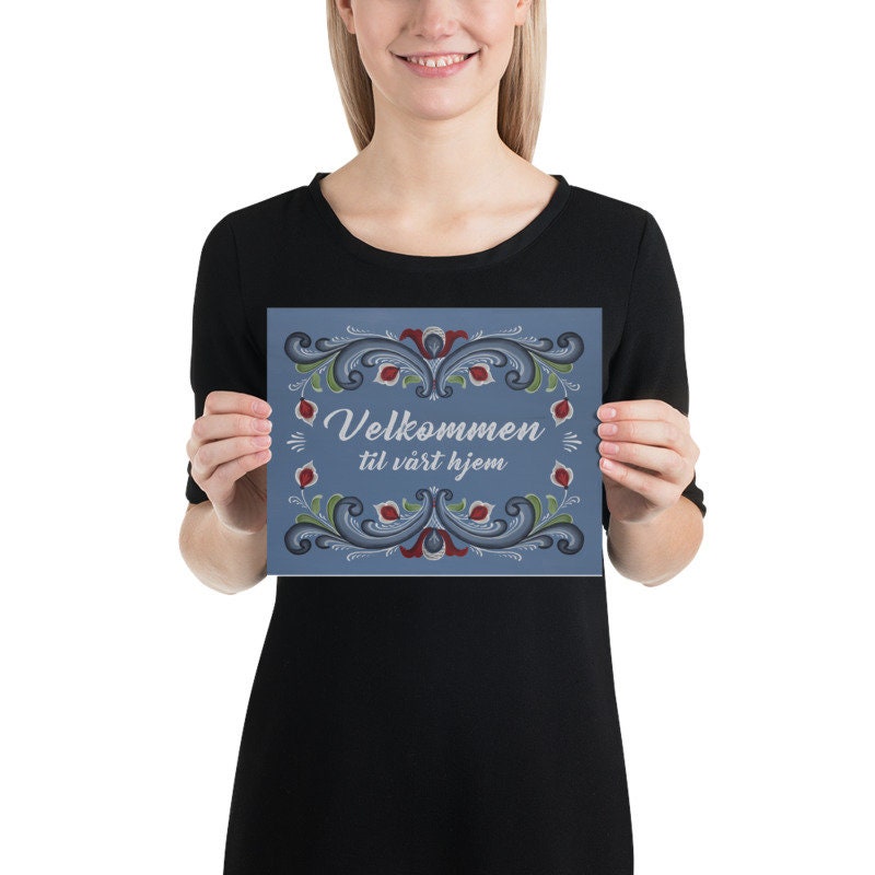 Norwegian Welcome Sign Art Print Velkommen Rosemaling - Etsy Canada