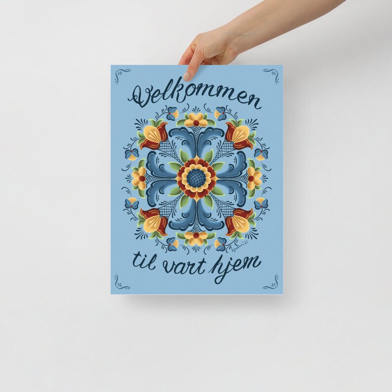 Velcommen Script Norwegian Rosemaling Art Print: Velkommen Folk Art - Etsy