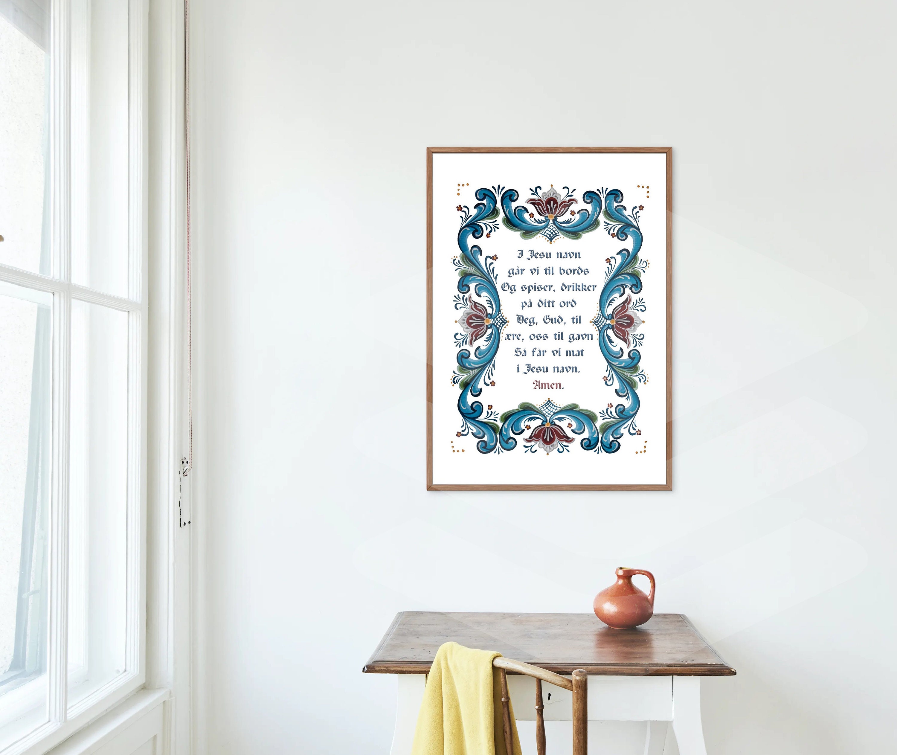 Norwegian Kitchen Prayer Art Print Rosemaling Folk Art - Etsy