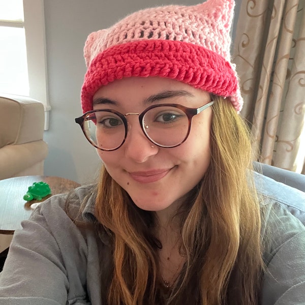 pink square cat ear hat