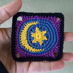 Magic Moon and Star Granny Square Applique Patch Crochet Pattern with Detailed Photo Instructions