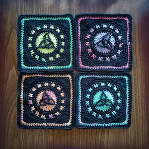 Stained Glass Triquetra Witch Symbol Granny Square Crochet Pattern PDF with Detailed Photo Instructions