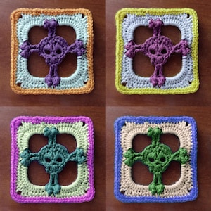 Wzór na szydełkowy kwadrat babci z czaszką i skrzyżowanymi piszczelami: instrukcja ze zdjęciami (do pobrania w wersji cyfrowej)