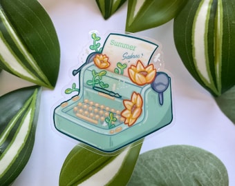 Summer Typewriter Transparent Sticker / Clear Vinyl Sticker / Flower Typewriter Sticker
