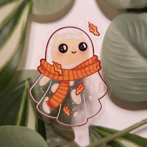 Adesivo in vinile trasparente fantasma autunnale kawaii