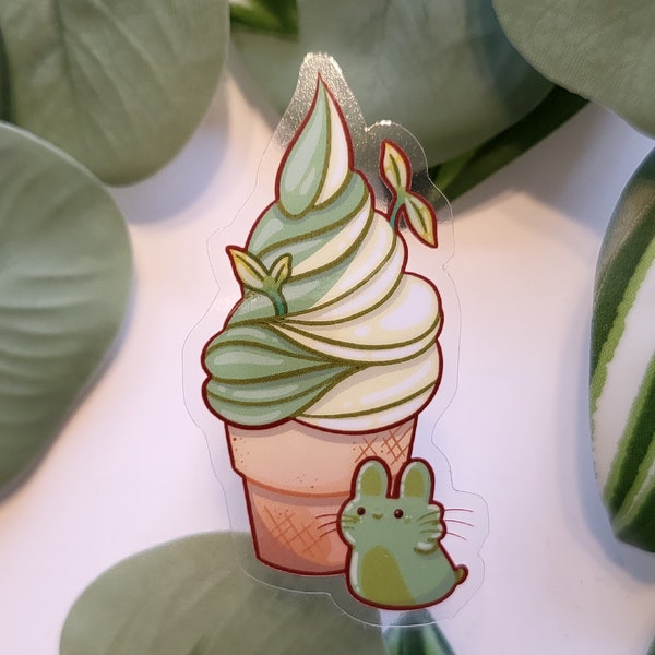 Cute Kawaii Matcha Softeis Clear Vinyl Sticker