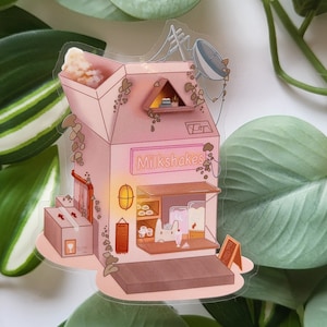 Kawaii Milkshake Shop Pegatina de vinilo transparente / Pegatina transparente grande