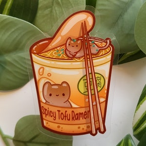 Adesivo Ramen Kawaii Tofu Cat Adesivo Ramen trasparente carino