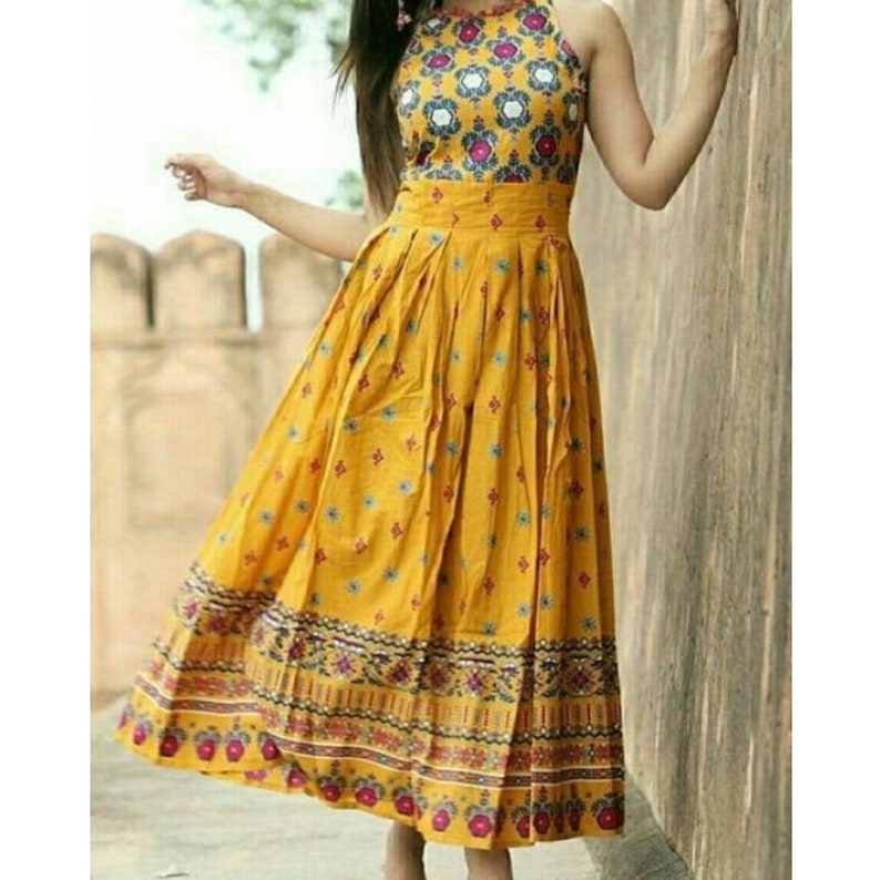 Mustard Color Long Printed Kurti Suits Anarkali Suit Salwar Etsy