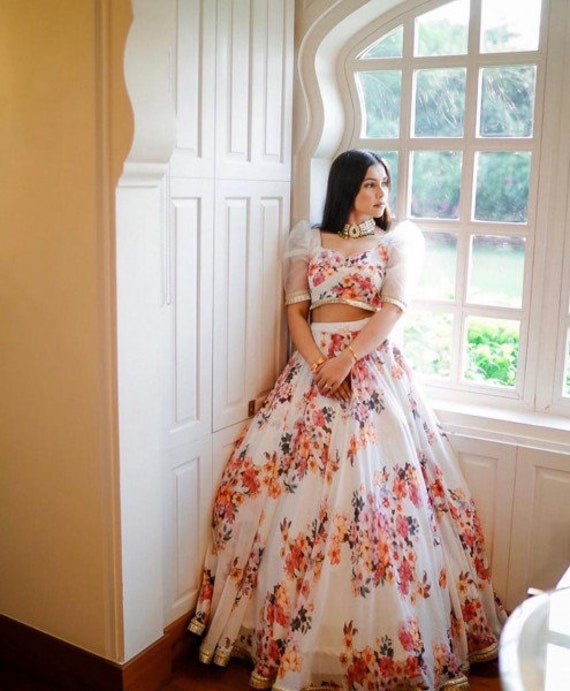 Georgette White Lehenga Choli Wedding Lehenga Gown Bollywood