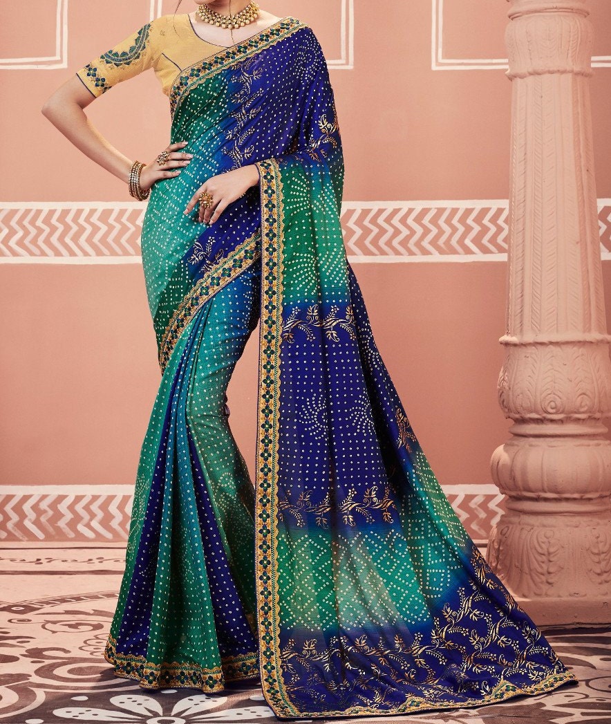 blue wedding saree