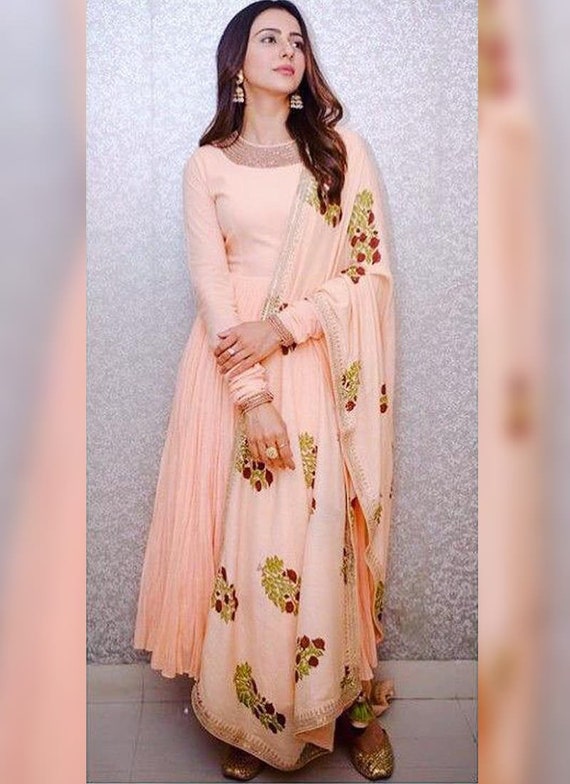 pink zari resham floor length ceremonial churidar suit