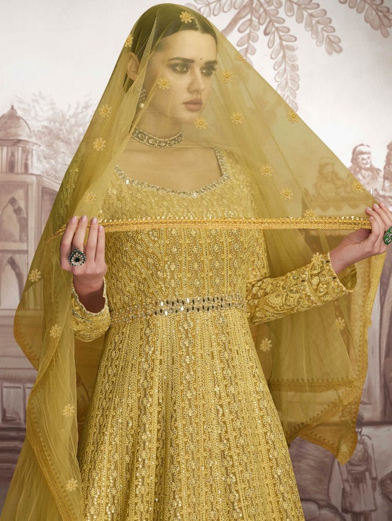 Ingenious Art Silk Fabric Yellow Color Function Wear Salwar Suit Featuring  Prachi Desai With Embroidered Work