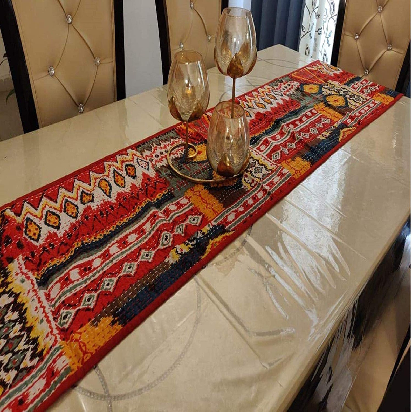 Kantha Embroidery Vintage Table Cloth Indian Table Runner Etsy