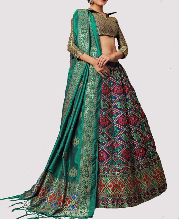 Indian Designer Jacquard Silk Lehenga Choli Multi Color Lehenga