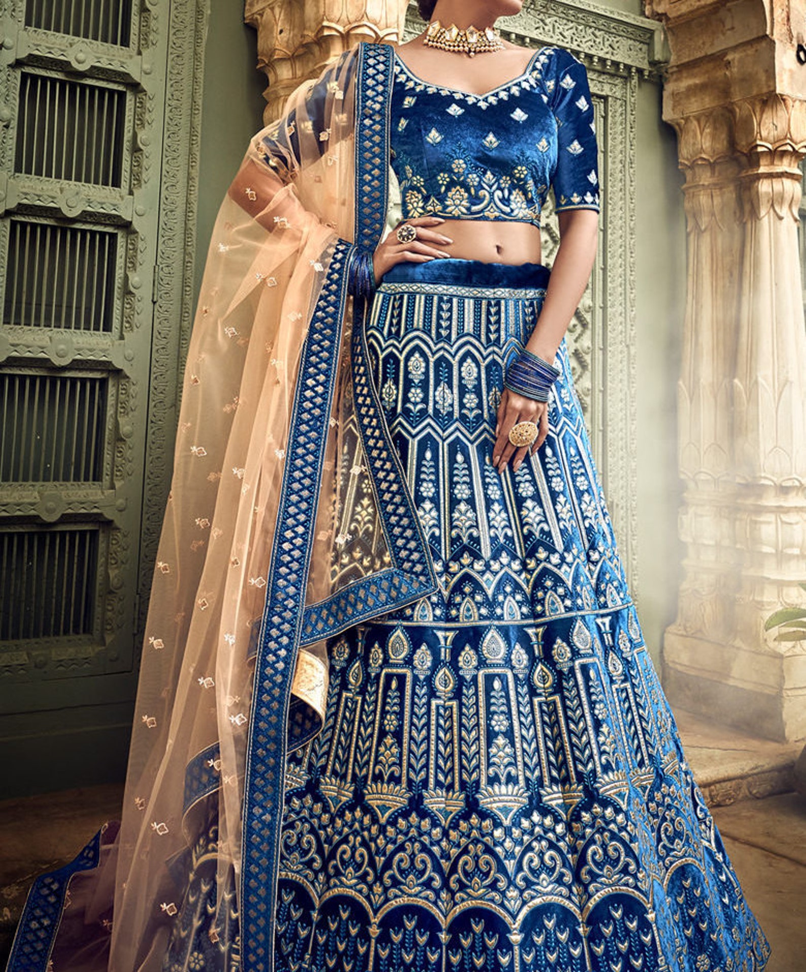 blue lehenga look