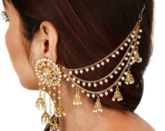 Jhumki Earring 18k Gold Plated Polki Pearl Earrings Bahubali Jhumki Jhumka Earrings For Girls and Women Kahsmiri Earrings Bridal