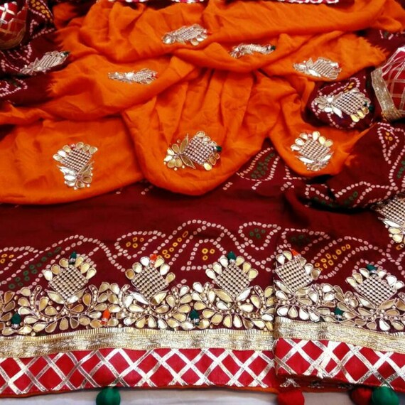 Bandhani sarees hotsell with kundan work