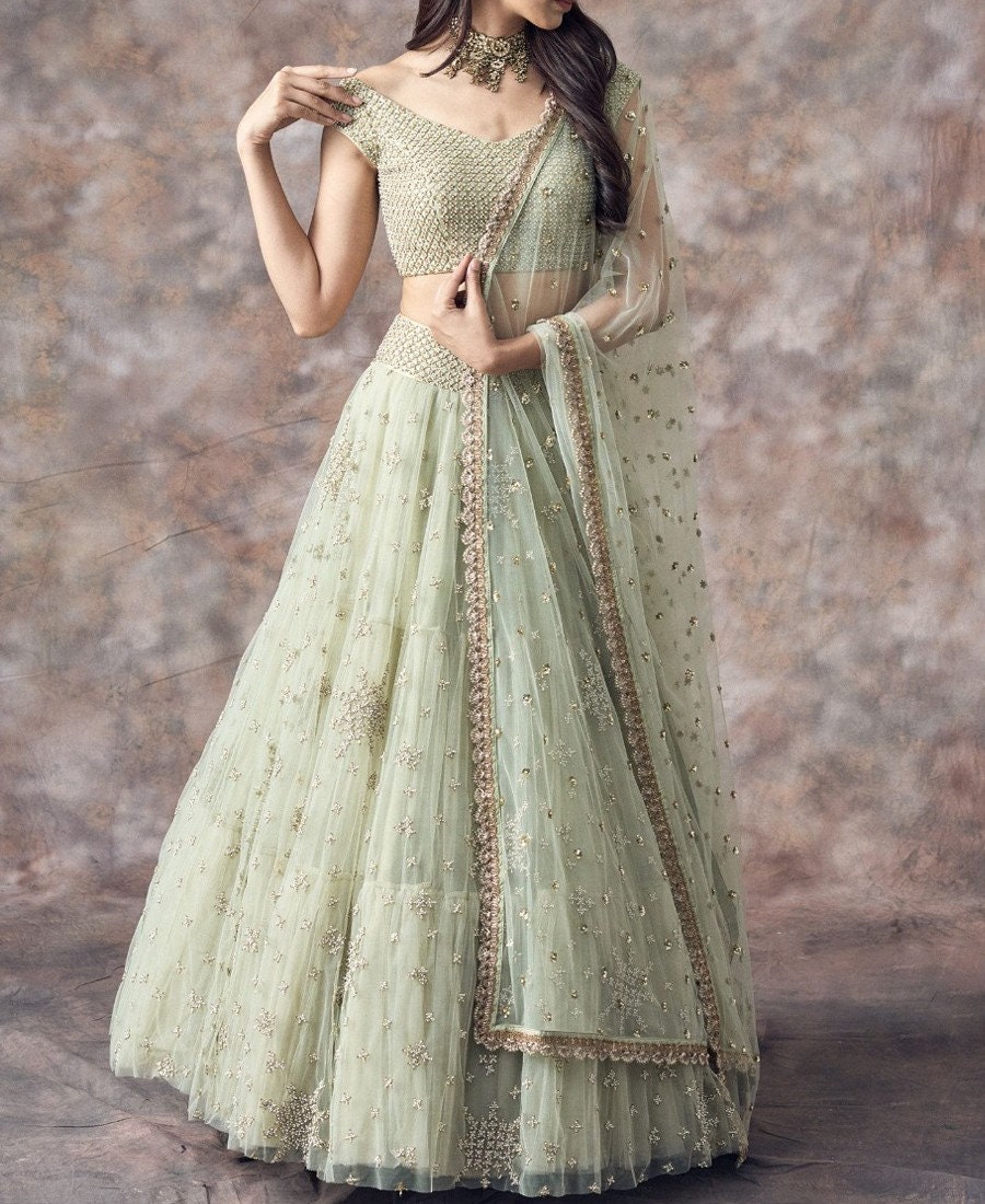 Outstanding Mint Green and Multi-Colored Designer Lehenga Choli, Shop  wedding lehenga choli online
