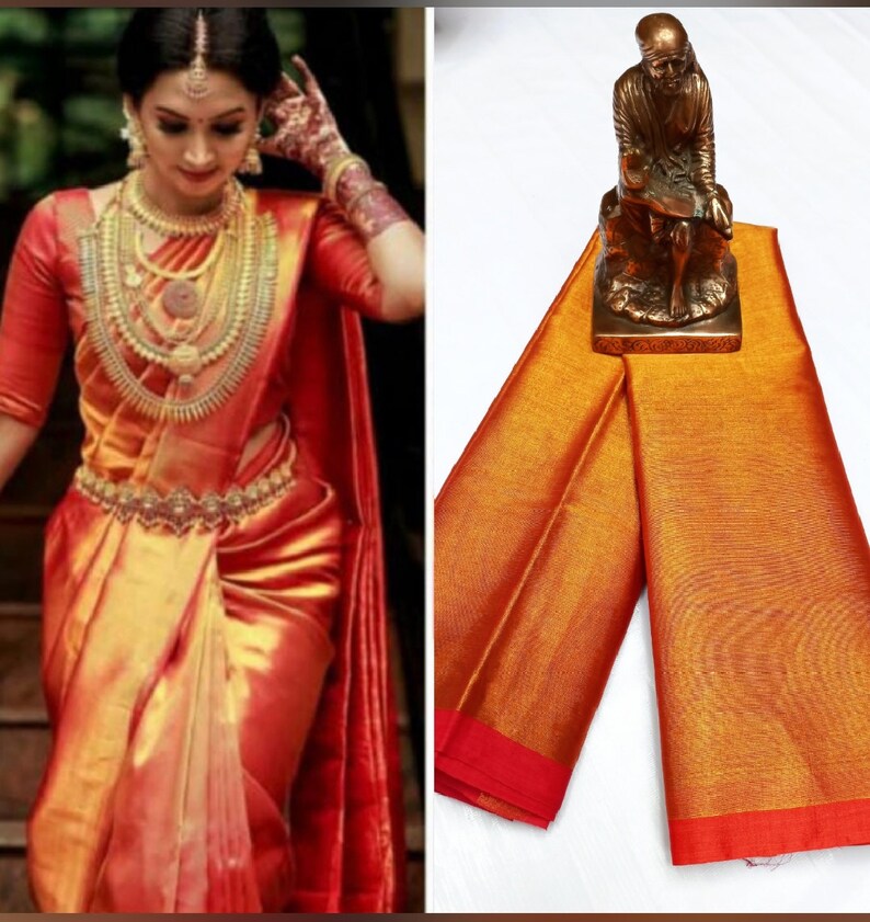 TUSSER Cotton Tissue Plain Uppada Saree Indian PartyWear Wedding Bollywood 