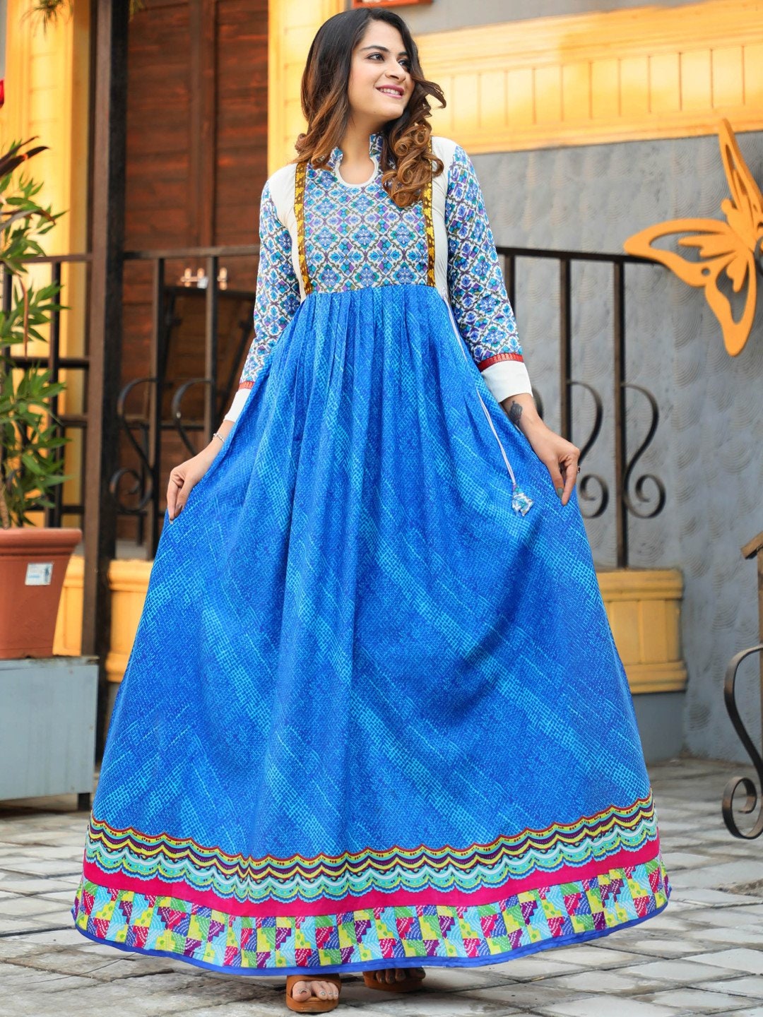 Indian Kurti, Indian Salwar Suit, Blue Printed Kurti, indian suit