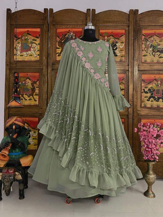 Designer Organza Silk Printed Readymade Anarkali Gown – Wholesale Outlet
