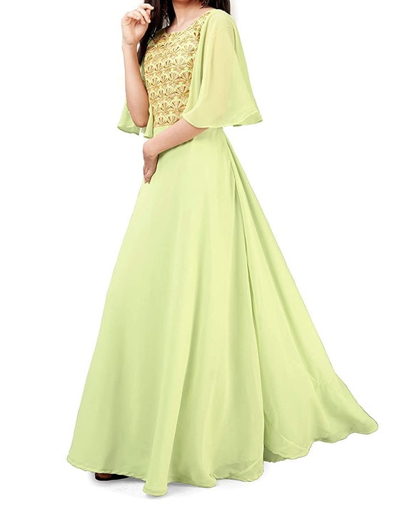 Buy FEMVY Women Light Green Solid Georgette Anarkali Gown Dress (S) Online  at Best Prices in India - JioMart.
