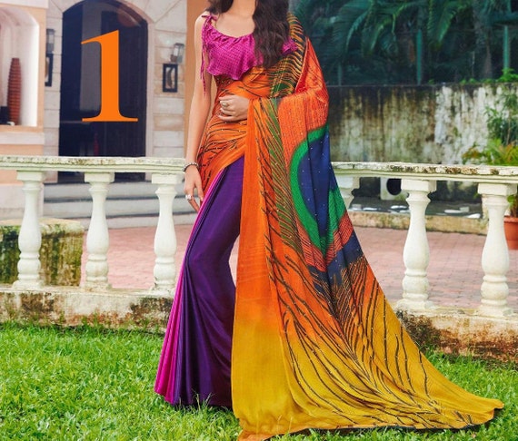 Printed saree shop party wear
