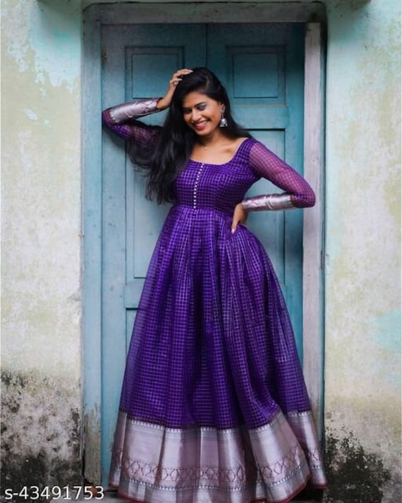 Buy Designer Indian Dress Beautiful Purple Colored Organza Online in India  - Etsy