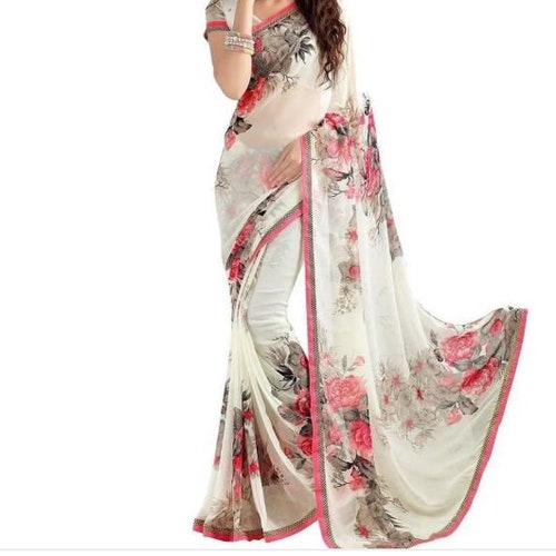 White Georgette Saree Casual Wear Saree 