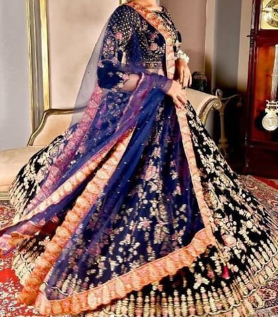 Designer Indian Heavy Navy Blue Royal Looks Bridal Lehenga Choli For Women Bridal Lehenga Heavy Lehenga Blue Lehenga