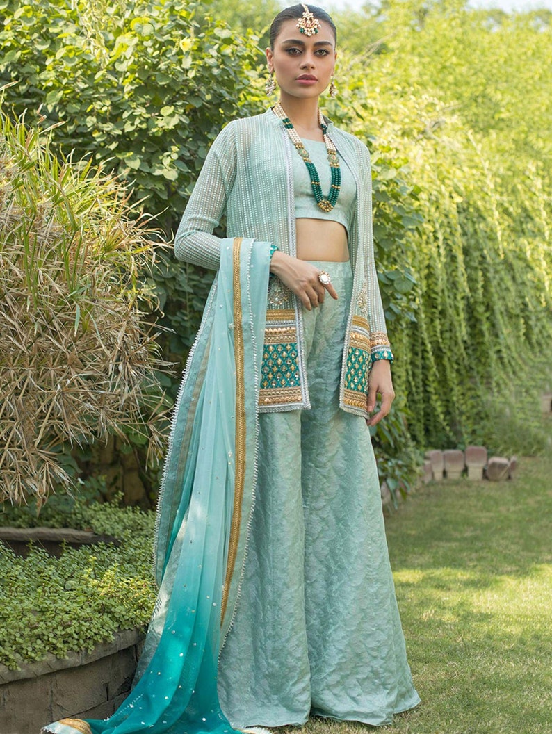 Indian Crop Top Suit Designer Palazzo Suit Embroidered Suit - Etsy