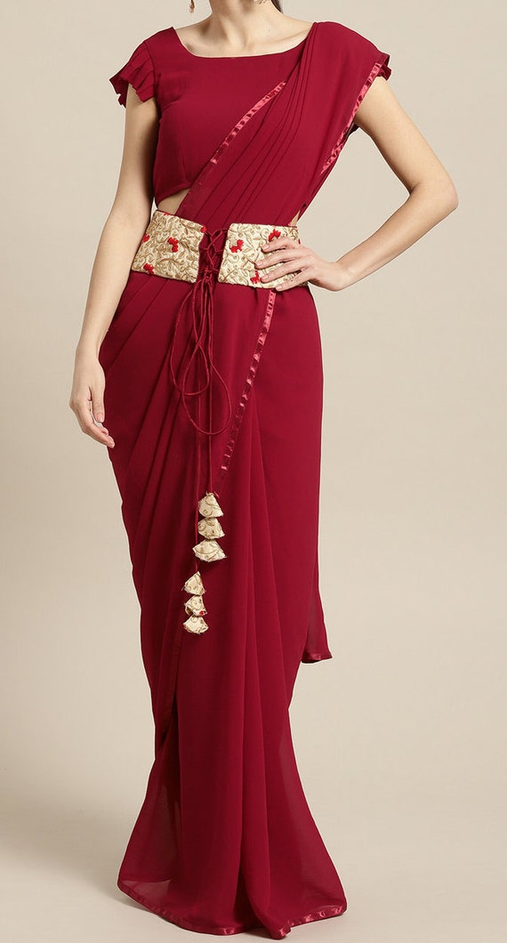 Buy Maroon Embroidery Sequins Organza Drape Saree Party Wear Online at Best  Price | Cbazaar