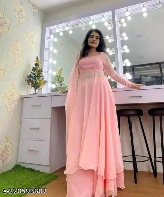 Pink Chiffon, Net Indian Party Wear Gown at Rs 4500 in Surat | ID:  18230070088