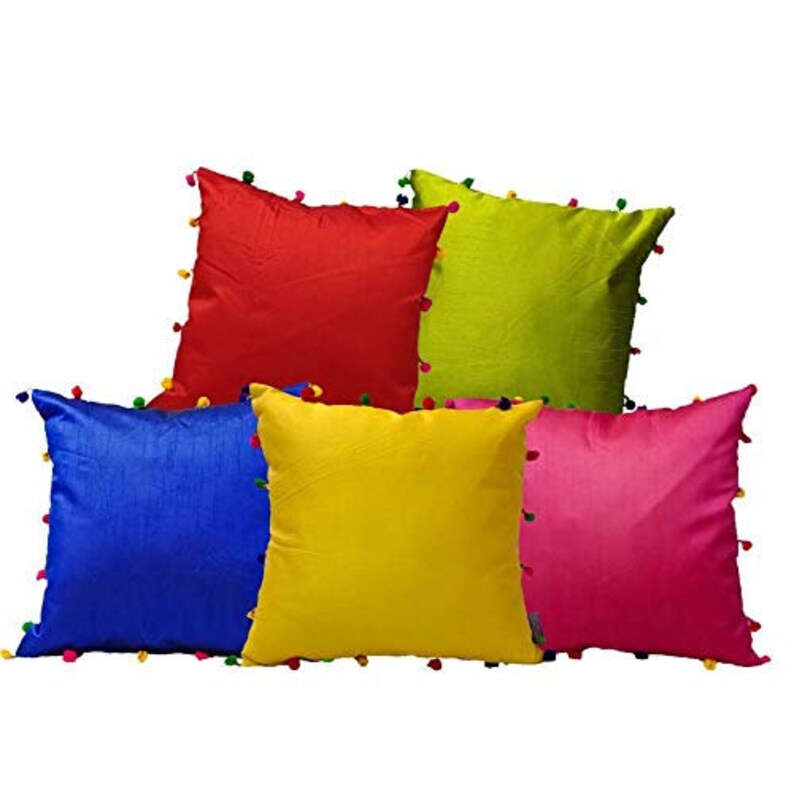 Set of 5 Covers Silk Cushion Covers Colorful POM POM Etsy