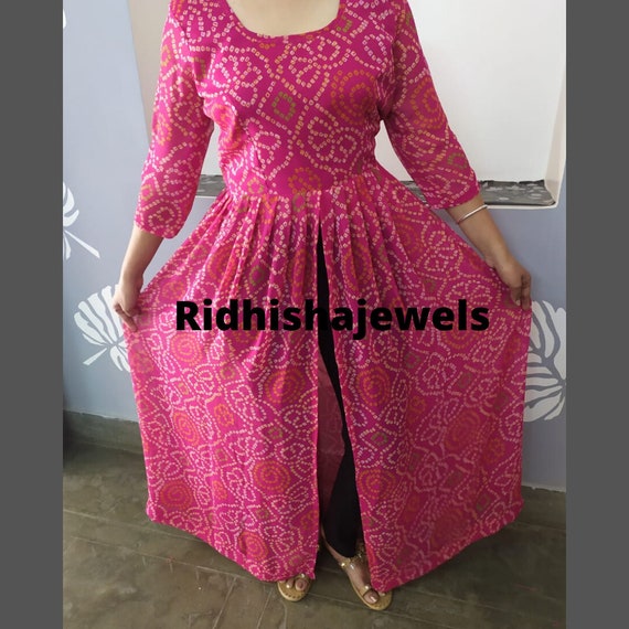 Indian Kurti, Pink Printed Kurti With Pant, Front Slit Kurti, Bollywood  Suit, Indian Salwar Kameez, Georgette Kurti, Bandhani Kurti - Etsy Denmark