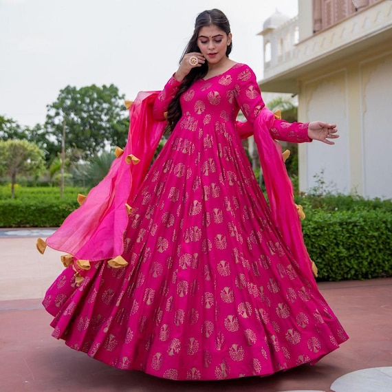 Buy Indian Dresses Online - Hot Pink Embroidery Georgette Anarkali Suit