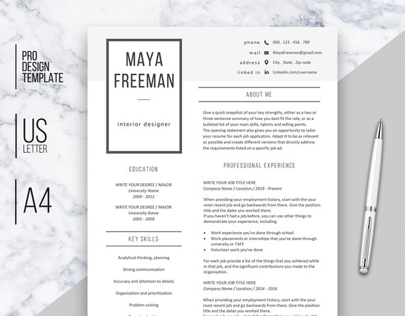 Resume Template Word 3 Page Resume Resume Template Creative Resume Cv Design Professional Resume Resume Template Instant Download