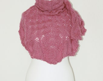 Hand knitted triangular shawl. Thick and warm scarf.
